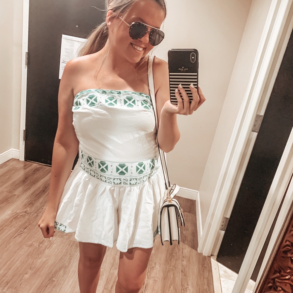 These Three Boutique White and Green Strapless Romper